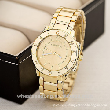 2015 Fashion Geneva Stainless Steel Back Gold Watches for Men